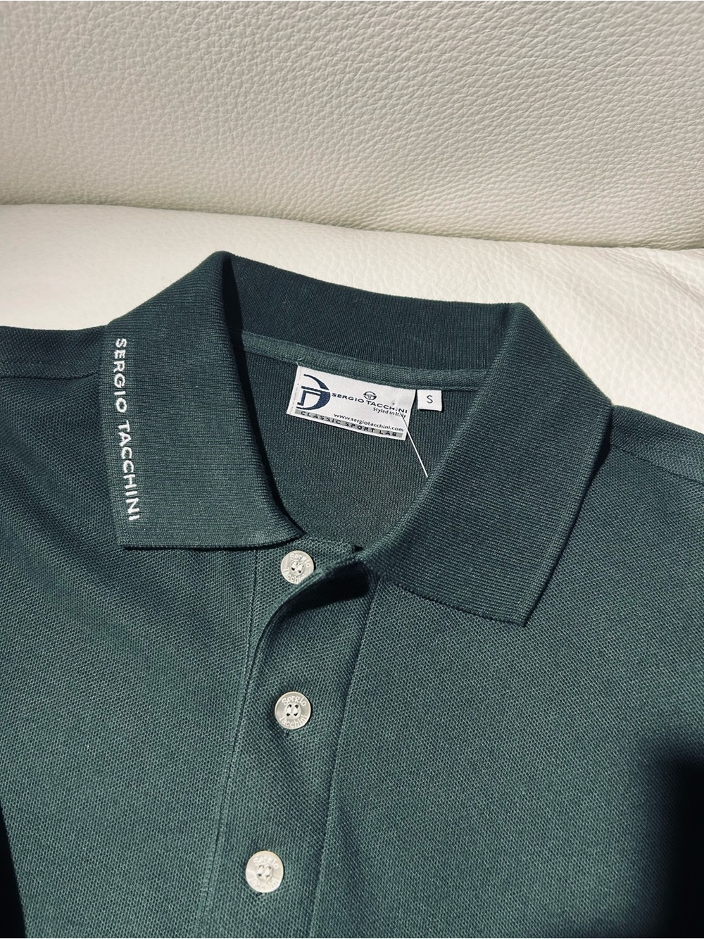 Sergio Tacchini Men's Forest Green Polo Shirt with Logo Collar